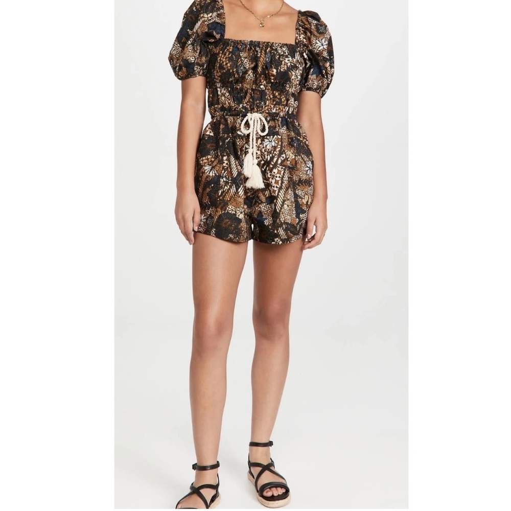 Ulla Johnson Puff Sleeve Romper with Tassel Tie
